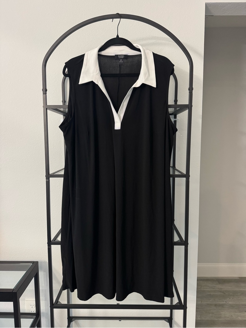 MSK Black Sleeveless Dress with White Polo Collar